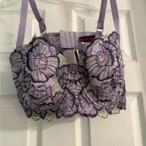 Adore Me Lavender and Green Floral Lace Bra